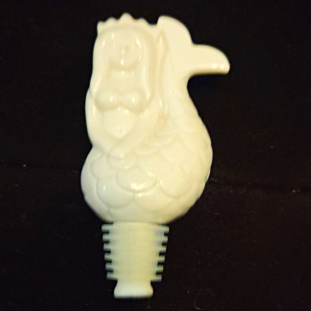 Vtg Jean Patou Paris White Milk Glass Mermaid Perfume Bottle Stopper Topper JP